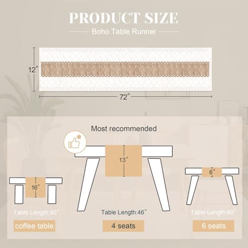 FEXIA Boho Table Runner for Fall Home Decor 12x72 Farmhouse Woven Runner