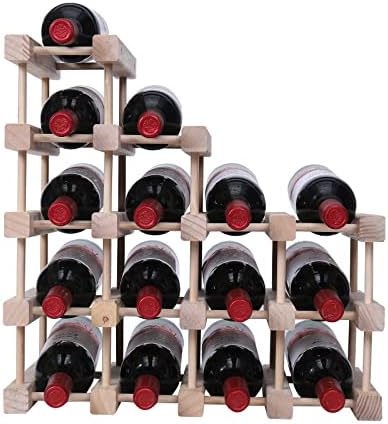 Wine Rack Small countertop Cabinet Stackable Storage Wooden freestanding Floor Wine Holder (15 Bottles)