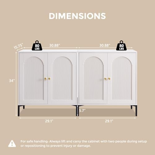 IFGET 123.5" W Modern Arched Sideboard Buffet Cabinet with Storage, White