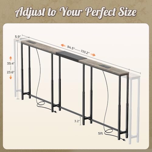 Huuger Narrow Console Table with Power Outlets & USB-C, Oak