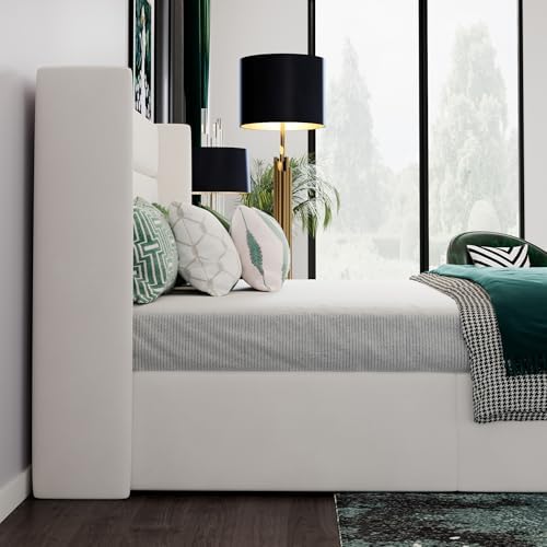 SHA CERLIN Queen Size Lift Up Hydraulic Storage Bed Frame White