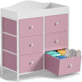 BOLUO Changing Table Dresser with 6 Fabric Drawers, Baby Dresser with Changing Table Top Diaper Changing Station with Storage for Nursery Modern Pink