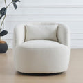 KINWELL 34" W Sherpa Swivel Barrel Accent Chair with Pillow, Cream