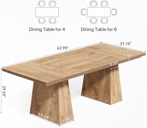 LITTLE TREE Dining Table for 6 People, Wooden Table, Rectangle Furniture with Heavy Duty Legs, Modern Kitchen Table for Home, Dining Room, Oak