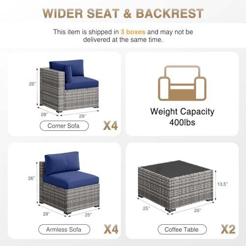 Aoxun Patio Furniture Sets, 10-Piece Outdoor Patio Furniture with Thick Cushions, Wicker Outdoor Conversation Set Sectional Sofa for Backyard, Poolside, Garden