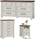 SAVOR LIFE Farmhouse Dresser and Nightstand Sets 3 Piece, White