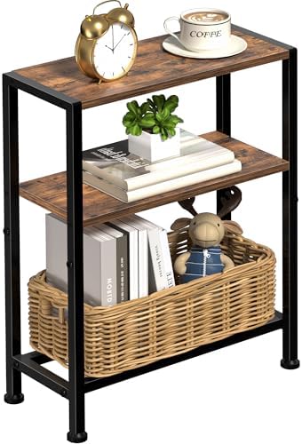 Narrow Side Table for Small Space, 2-Tier Small End Table with Shelf Holder, Slim Nightstand, Skinny Snack Couch Table in Living Room, Bedroom, Study, Kitchen and Balcony (Rustic Brown &Black)