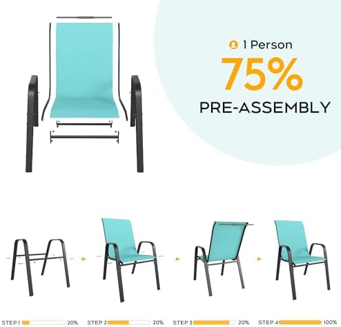 Stackable Patio Chairs Set of 8, Light Blue