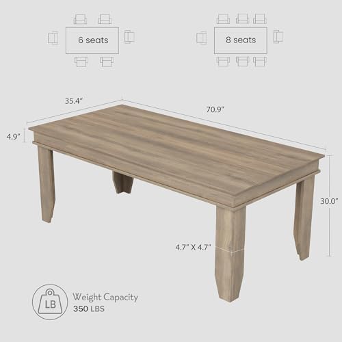 GarveeHome Farmhouse Dining Table for 6-8 People, 71" Long Kitchen Tables