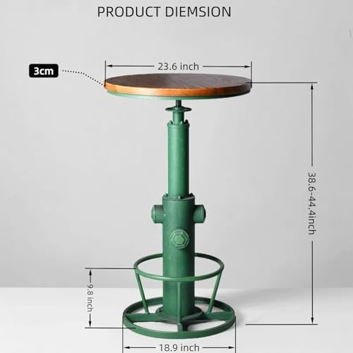 Farmhouse Bistro Bar Table Vintage Round Pub Table Industrial Coffee Table Breakfast Dinner Table for 2-3 People 38.6-44.4inch Height Adjustable Swivel Wooden Table Top
