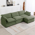 ROWHY 112'' Modular Sectional Cloud Couch with Movable Ottoman, 4 Seat Modern Corduroy Sofa, Deep Seat L Shaped Couch for Living Room Bedroom Apartment,Green