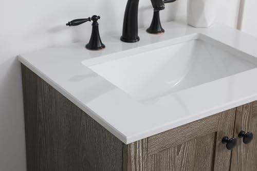 24" Pre-Assembled Bathroom Vanity with Sink, Engineered Wood, Ivory White Engineered Marble Countertop Attached, Single Rectangle Porcelain Sink, 1 Soft-Close Drawers, Weathered Oak