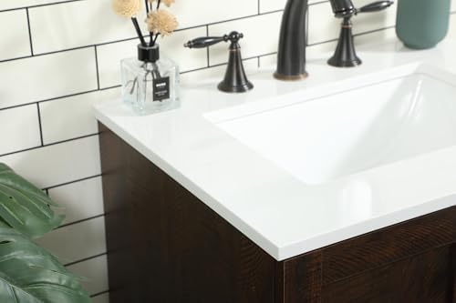 24" Pre-Assembled Bathroom Vanity with Sink, Engineered Wood, Ivory White Engineered Marble Countertop Attached, Single Rectangle Porcelain Sink, 1 Soft-Close Drawers, Expresso