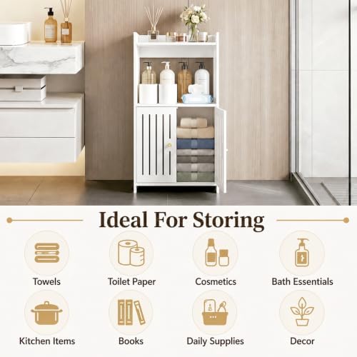 HAYOFAMY 3-Tier Bathroom Storage Cabinet 8.7" D x 14.2" W x 24.8" H | White Floor Cabinet, Freestanding Organizer with Door, for Living Room Kitchen Small Space, PVC Material