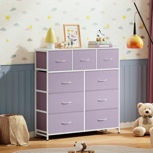 WLIVE Tall Dresser for Bedroom, 9 Drawer Chest of Drawers, Purple