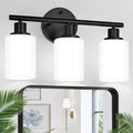 Zarbitta 3-Light Bathroom Light Fixtures, Black Modern Vanity Lights with Milky White Frosted Glass Shades, Bathroom Wall Lamp for Mirror Kitchen Living Room Hallway Cabinet Porch