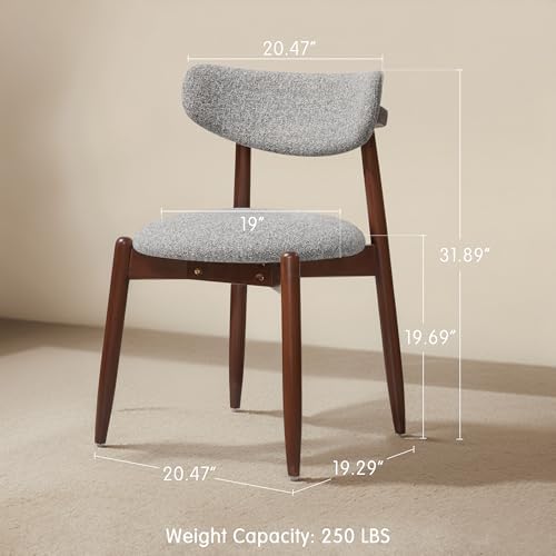 CHUN YI Dining Chairs Set of 8, Wooden Dining Room Chairs with Ergonomic Curved Back, Upholstered Mid Century Modern Kitchen Chairs, Gray