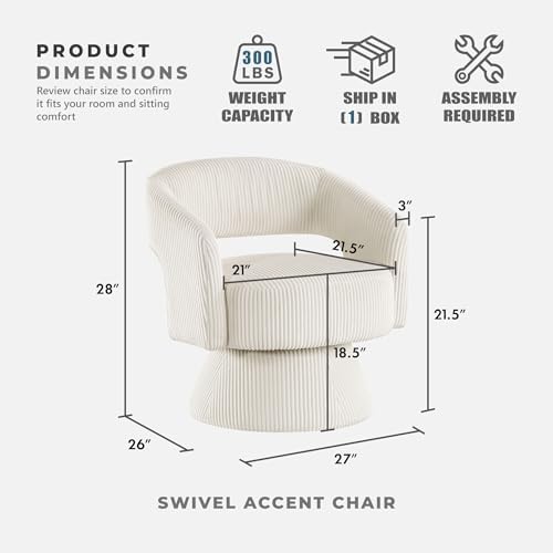 Lexicon Modern Comfy Corduroy 360 Degree Swivel Accent Chair, Beige