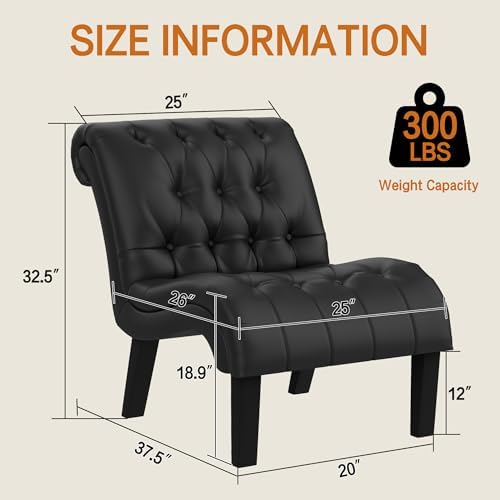 Faux Leather Accent Chair, Mid Century Modern Armless Chair Black