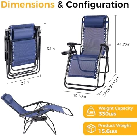 NEWBULIG Zero Gravity Chairs Set of 2, Folding Lounge Recliner Chair
