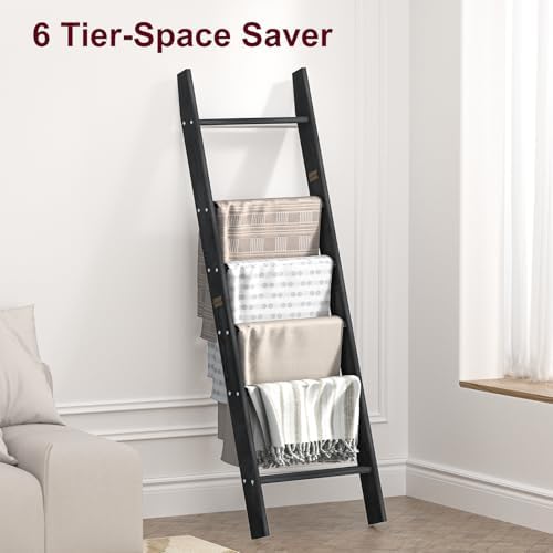 Blanket Ladders for the Living Room, Blanket Holder 6-Tier Black