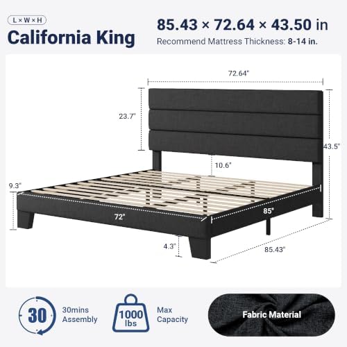 Allewie Cal King Size Platform Bed Frame with Fabric Upholstered Headboard
