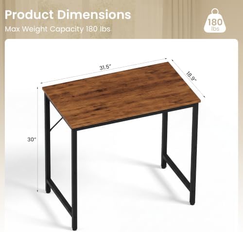 YOUDENOVA 32 Inch Small Computer Desk, Home Office Desk with Sturdy Metal Frame, Modern Writing Study Table for Bedroom, Student, Laptop, Gaming, Rustic Brown