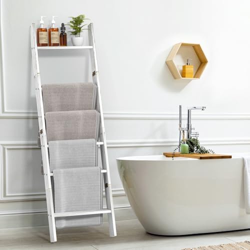 Blanket Ladders for the Living Room, Blanket Holder 6-Tier White