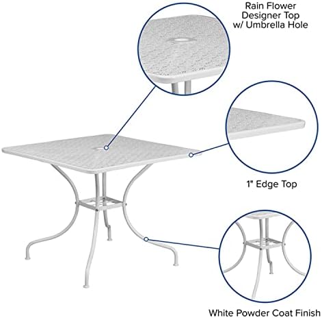 Flash Furniture 35.5" Square Patio Table with Umbrella Hole, White