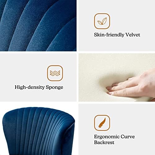 HULALA HOME Velvet Accent Chair, Modern Upholstered Cute Side Chair with Gold Metal Legs, Armless Wingback Slipper Chair Comfy Living Room Chair for Bedroom Guest Room Vanity,Navy