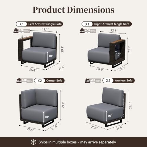 LazySunsets Patio Furniture Set with 10'' Ultra-Thick Cushions