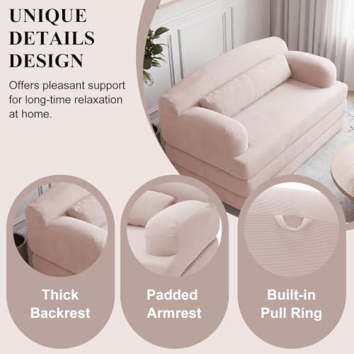 57” Convertible Sleeper Sofa Bed, Boneless Couch, Pink