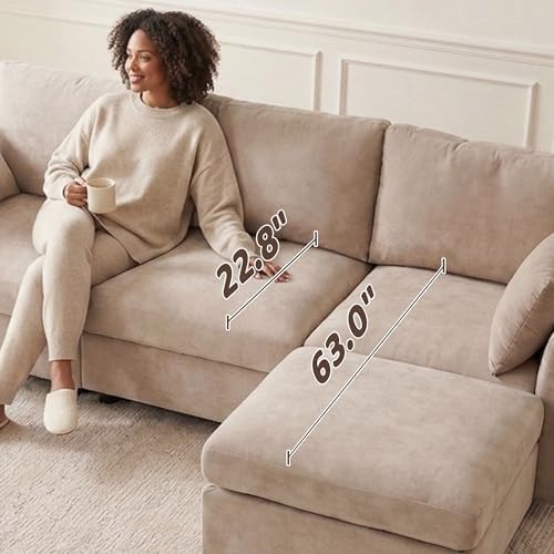 Iroomy Modular Sectional Loveseat Couch, Modern Chenille Sofa, Khaki