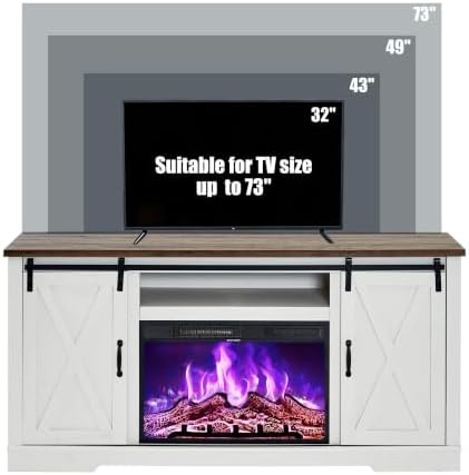 AMERLIFE Living Room Furniture Set, 63" White TV Stand with Fireplace