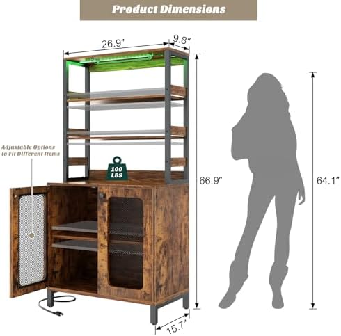 Aheaplus Bar Cabinet with Power Outlets, 67" Tall Wine Bar Liquor Cabinet