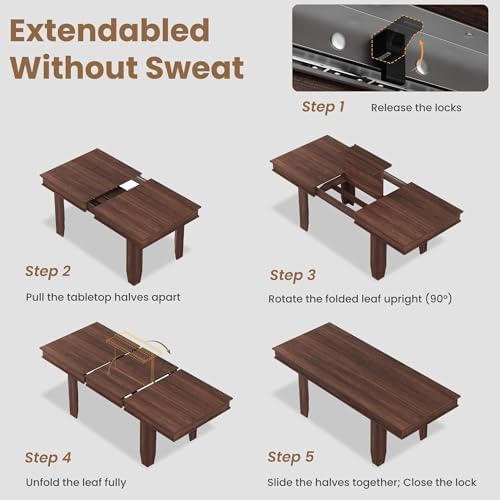 GarveeHome 63 in-86.6 in Extendable Dining Room Table for 6-10