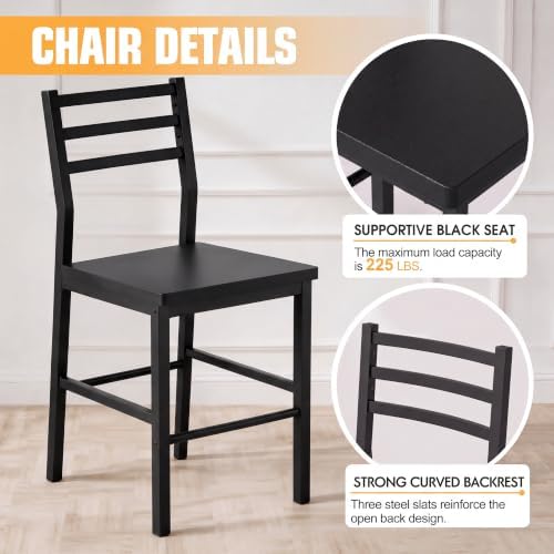 JUMMICO 3-Piece Wooden Rectangular Table & Chair Set for 2, Black