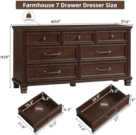 SAVOR LIFE Farmhouse 7 Drawer Dresser for Bedroom, Walnut