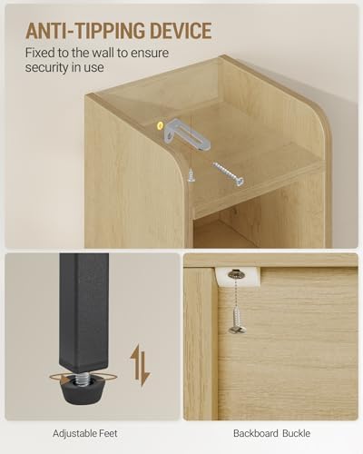 Hzuaneri Bathroom Storage Cabinet, Small Corner Floor Cabinet | Narrow Toilet Paper Holder, Bathroom Organizer with Adjustable Shelf, 2 Doors, for Small Spaces, Yellow BC08202B