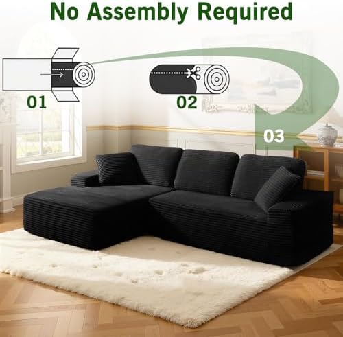 Modular Sectional Sofa, Convertible Sofa Bed, No Assembly Required Cloud Couch with Deep Seat, Modern L-Shaped Boneless Sofa for Living Room (Black)