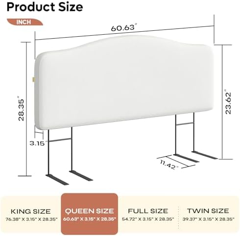 Pinmoco Queen Size Upholstered Headboard, Height Adjustable and Ergonomic Headboard, Memory Foam, Easy Assemble, Sturdy and Durable, Fabric Velvet, Style-Ivory