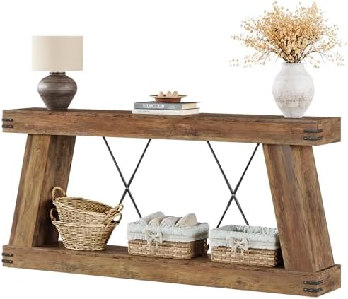 Tribesigns 70.87" Farmhouse Console Table with Storage (Brown)