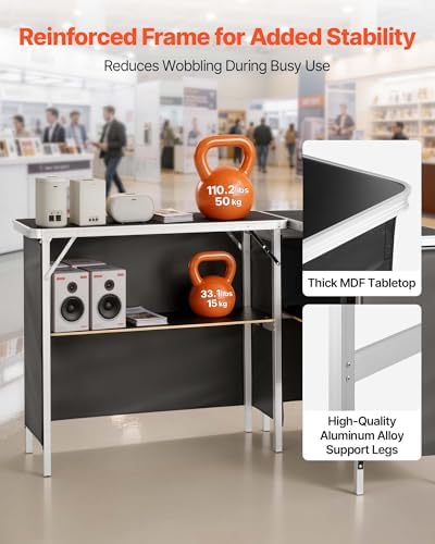 VEVOR Folding Portable Bar Table, 2 pcs, 38.6 x 15.2 x 34.3 in, with Carry Bag, Storage Shelf, Detachable Skirt, Quick and Easy Setup, Foldable Mobile Bartending Station for Events, Party, Tradeshow