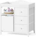 BOLUO White Changing Table with 3 Fabric Drawers and Laundry Hamper, Baby Dresser with Changing Table Top, Nursery Diaper Changing Station with Storage Modern
