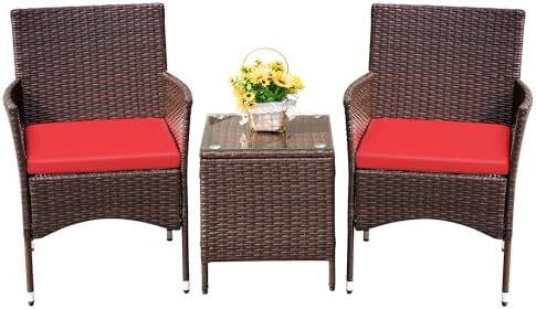 Devoko 3 Piece Patio Furniture Set Outdoor Wicker Conversation (Red)
