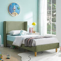 Twin Corduroy Upholstered Platform Bed with Headboard Wingback, Turtle