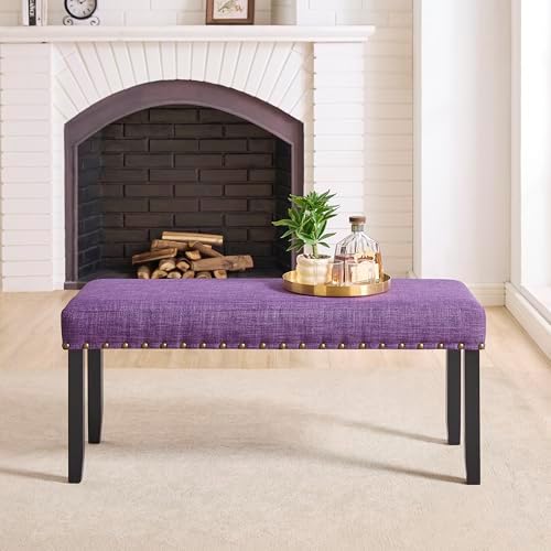 Roundhill Furniture Biony Fabric Dining Bench with Nailhead Trim, Purple