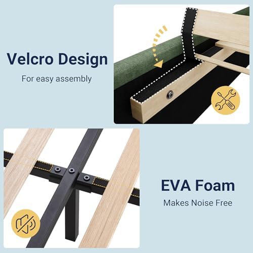 Allewie Queen Size Platform Bed Frame with Fabric Upholstered Headboard and Wooden Slats Support, Fully Upholstered Mattress Foundation/No Box Spring Needed/Easy Assembly, Green