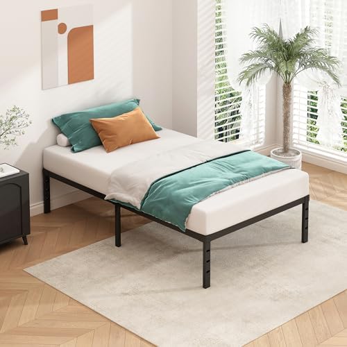 HLIPHA Metal Platform Bed Frame 14 Inch Tall Bed No Box Spring Needed,Twin Size Bed with Sturdy Slat Support,Easy to Assemble,Black