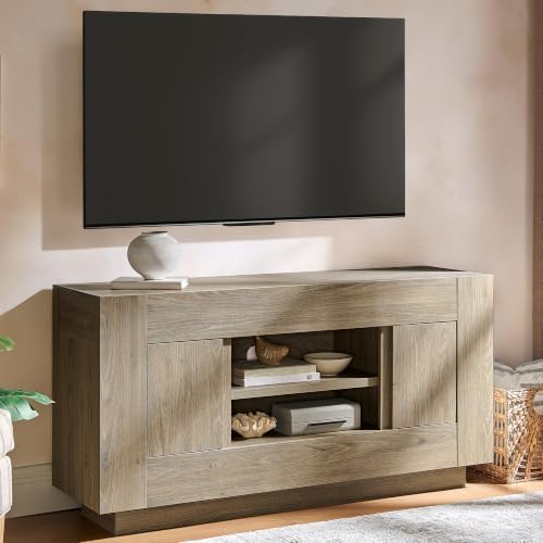 OKD Modern 55" TV Stand for 65" TV, Thick Block Media Console, Alder Grey